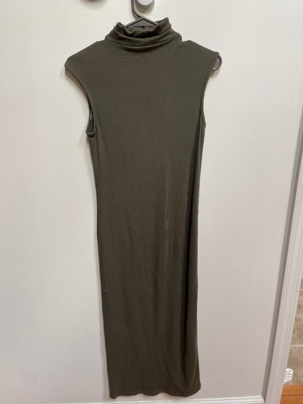 Full Length Army Green Mock Neck Knit Dress